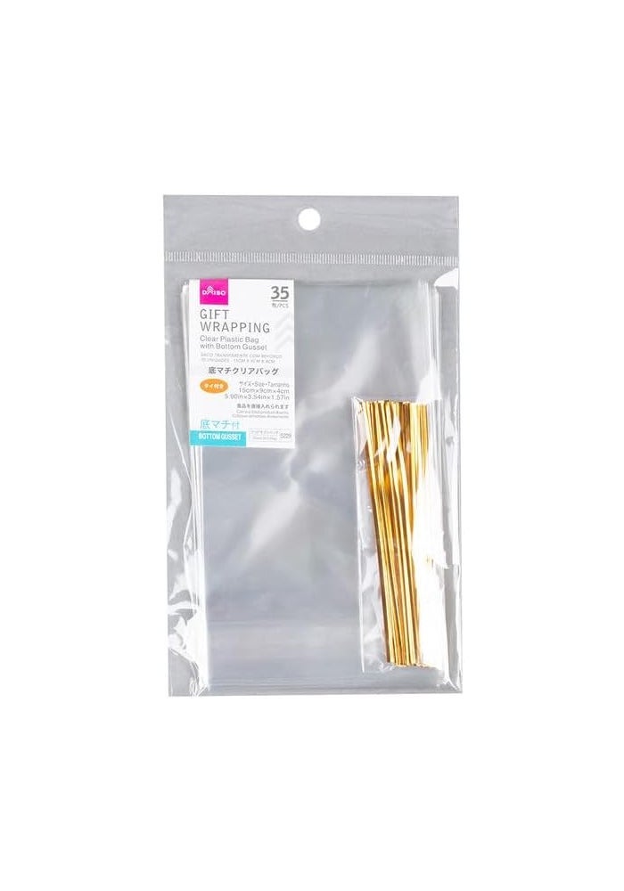 Daiso 35-Piece Clear Plastic Gift Bags with Bottom Gusset (15 x 9 x 4 cm)